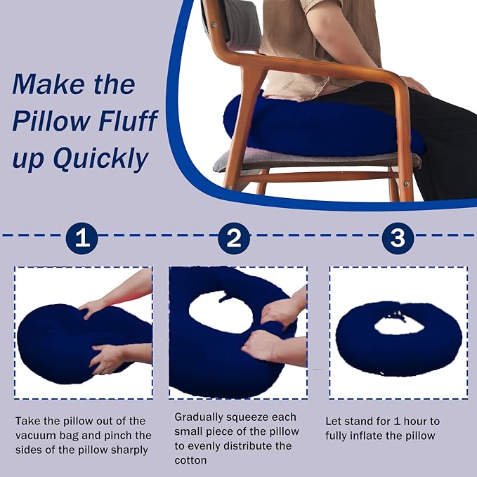 BBL Pillow After Surgery for Butt Sleeping, Brazilian Butt Lift Pillow Post Surgery Recovery for Sitting Sleeping Driving Donut Pillow for Woman Lumbar Back Cushion Seat Foam (Blue)