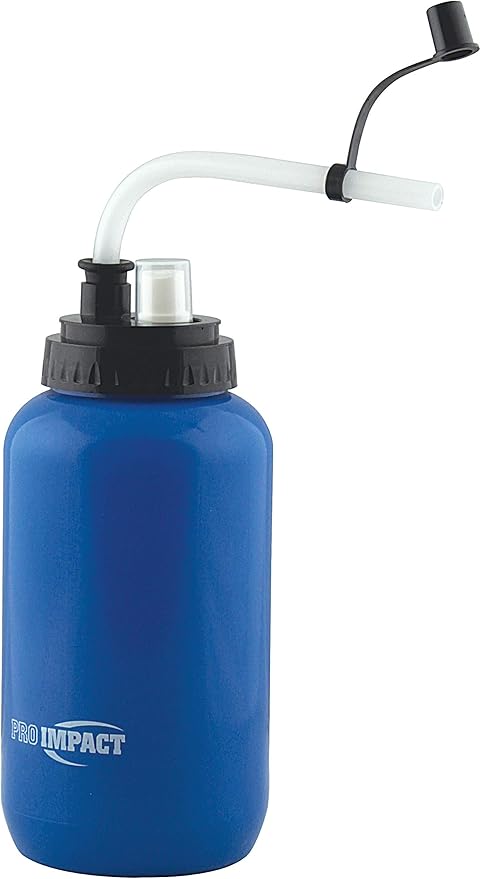 Pro Impact Squeezable Water Bottle Bendable Long Straw Spray cap - LDPE BPA Free Plastic - Hydration Baseball Hockey Gym MMA Yoga Boxing Cycling Softball Football Lacrosse (35.5 Oz.) (Blue)