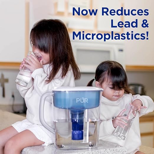 PUR Plus 11-Cup Water Filter Pitcher with 1 Lead-Reducing PUR Plus Filter, Dishwasher Safe, Powerful Filtration, Filter Change Indicator Light, Sage, PPT111M