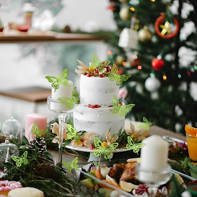 48Pcs 3D Butterfly Wall Decor 3 Sizes 3 Styles, Butterfly Decorations Party Birthday Cake Decoration, Removable Butterfly Wall Stickers for Kids Nursery Wedding Bedroom Room Decor (Green)