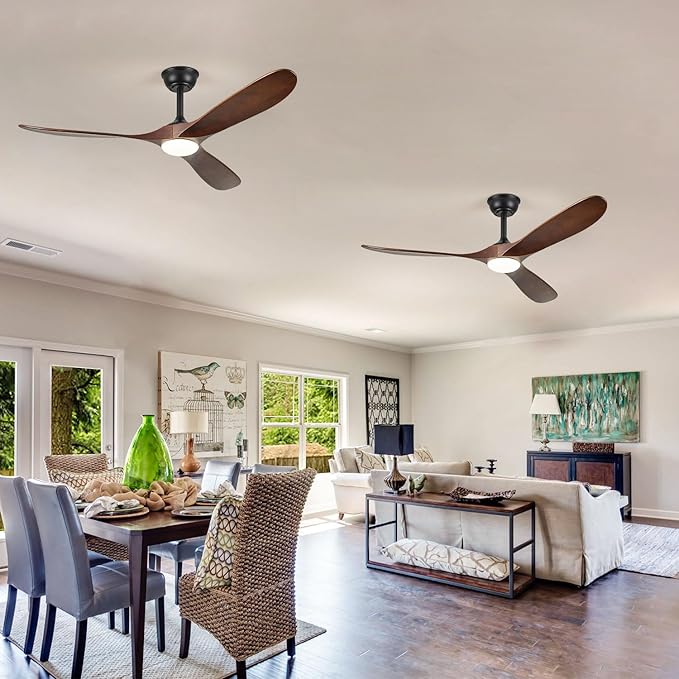 60" Ceiling Fans with Lights, 60 inch Ceiling Fan with Lights, High cfm Quiet 3 Blade Wood Walnut Ceiling Fan, Large Modern Ceiling Fan with Remote, Propeller Fans for Patios,Dark Walnut