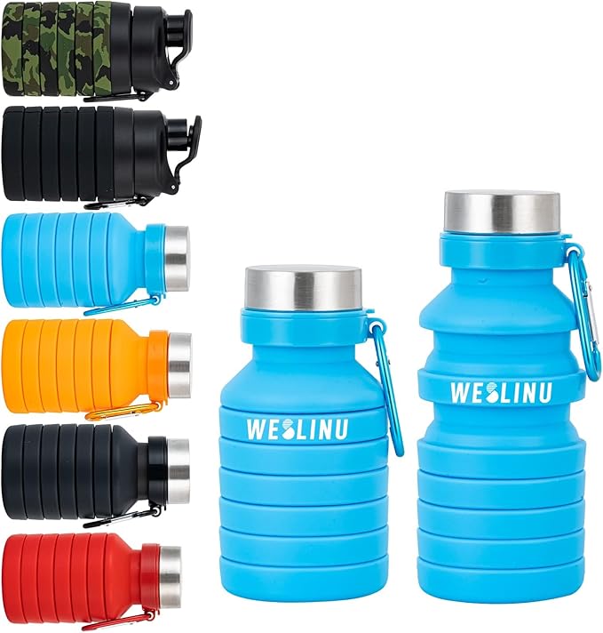 Collapsible Water Bottle, Reuseable BPA Free Silicone Foldable Water Bottles for Travel Gym Camping Hiking, Portable Leak Proof Sports Water Bottle…
