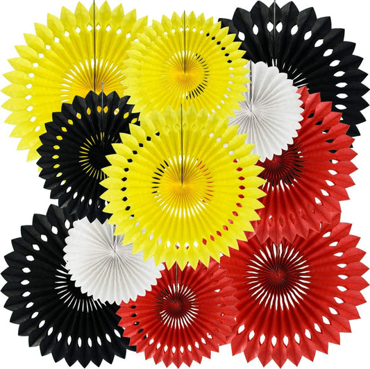Red Yellow Black Hanging Tissue Honeycomb Round Paper Fans Decoration Kit for Baby Kid Shower Mouse Theme 1st Birthday Wedding Bachelorette Backdrops Anniversary Paper Party Supplies（11 Packs）