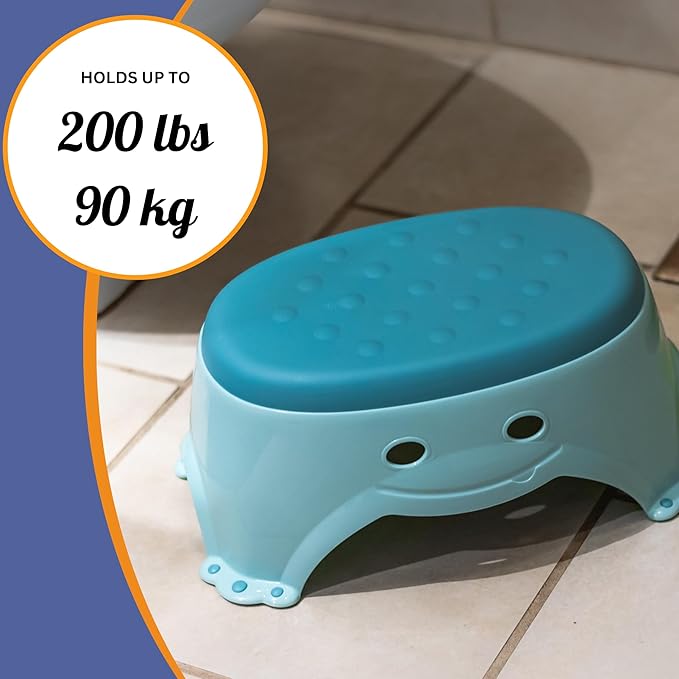 Mommy's Helper Step Up Step Stool - Non-Slip Teal Stepstool with Cute Smiley Face, 14x8.5/6.5 inches, Perfect for Kids' Handwashing, Brushing Teeth, and Potty Training