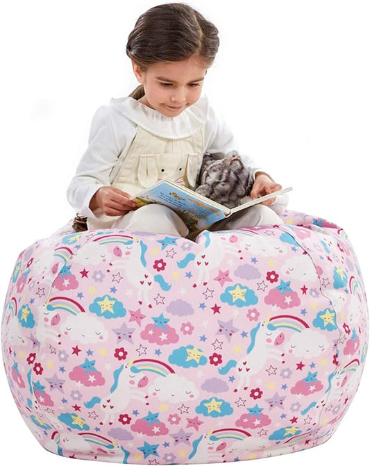 Nobildonna Stuffed Animal Storage Bean Bag Chair Cover Only for Kids Girls Toddler, Large Beanbag Chair Without Filling for Organizing Children Soft Plush Toys