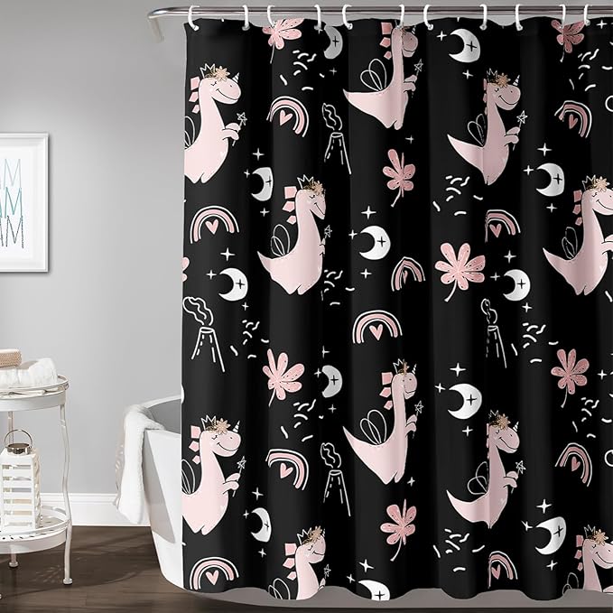 AILONEN Cute Dinosaur Shower Curtain,Cartoon Dinosaur Bath Curtain Gifts for Kids,Polyester Waterproof for Bathroom, 36" W*72" H with 12 Plastic Hooks