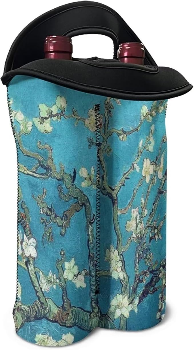 doginthehole Almond Blossom Wine Bag 2 Bottle Wine Carrier Case Reusable Wine Bottle Tote Neoprene Wine Bottle Protective Sleeve Portable Wine Carrying Bag with Handle