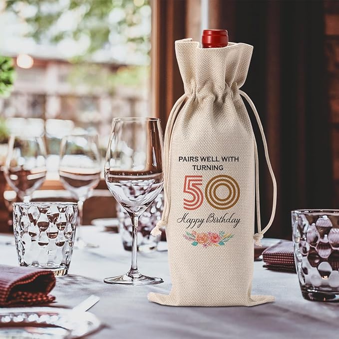 Funny 50th Birthday Gifts for Women Her Him Wine Bag, Happy Anniversary 50th birthday Party Decorations Men for Woman Her Wine Bags, 50 Year Old Birthday Gifts for Women Men Wine Bottle Bag
