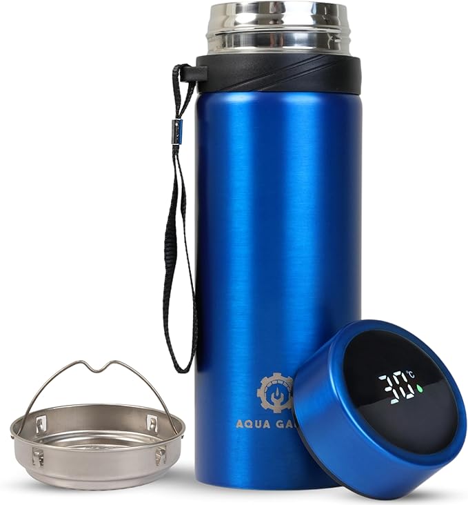 Stainless Steel Thermal Bottle, 600 mL, Digital Temperature Display, 4 Colors (Blue)