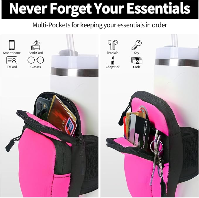 Purse Compatible with Stanley 40 oz and 30 oz Tumbler,Water Proof Purse Cup Holder with Adjustable Strap for Stanley Accessories, Multiple Pockets for Keys,Phone,Card,Rose Red