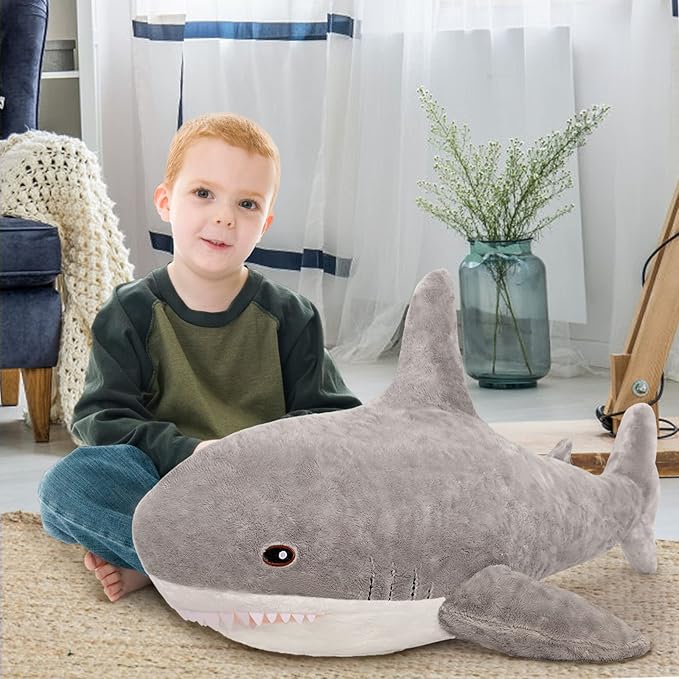 MorisMos Shark Pillow Giant Stuffed Shark, Baby Shark Plush Toy Shark Toys, Big Shark Stuffed Animal, Gray, 40in