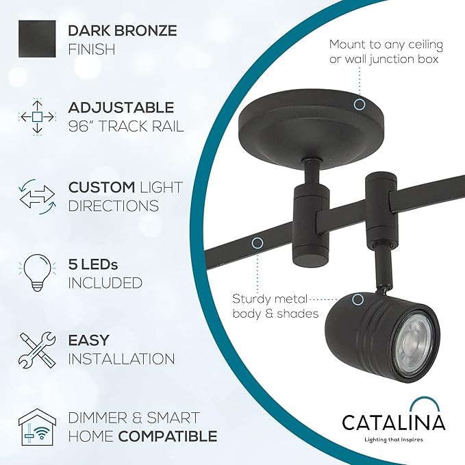 Catalina Lighting 96" Track Ceiling Light, Oil Rubbed Bronze, Transitional 5-Light LED Flex Track, Bulb Included, for Kitchen, Living Room, Home Lighting