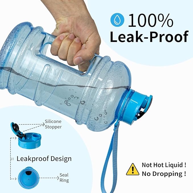 TOOFEEL 2.2 Liter Gym Water Bottle - 100% Leak Proof Big Sports Water Bottle Larger than 74 oz Water Bottle with Visible Volume for Drinking (74oz Transparent Light Blue)