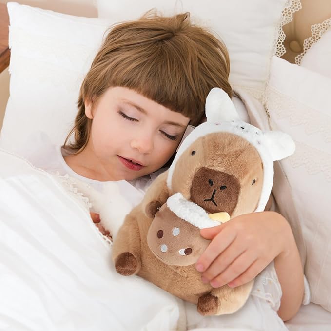 Rabbit Milk Tea Capybara, Cute Capybara Plush Pillow Kawaii Flower Stuffed Aniamls Capybara Plushies Toys Gifts for Kids 11 inch