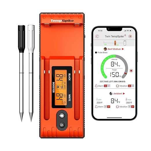 ThermoPro Twin TempSpike Wireless Meat Thermometer with 2 Meat Probes, 500FT Bluetooth Meat Thermometer with LCD-Enhanced Booster for Turkey Beef Rotisserie BBQ Grill Oven Smoker Thermometer