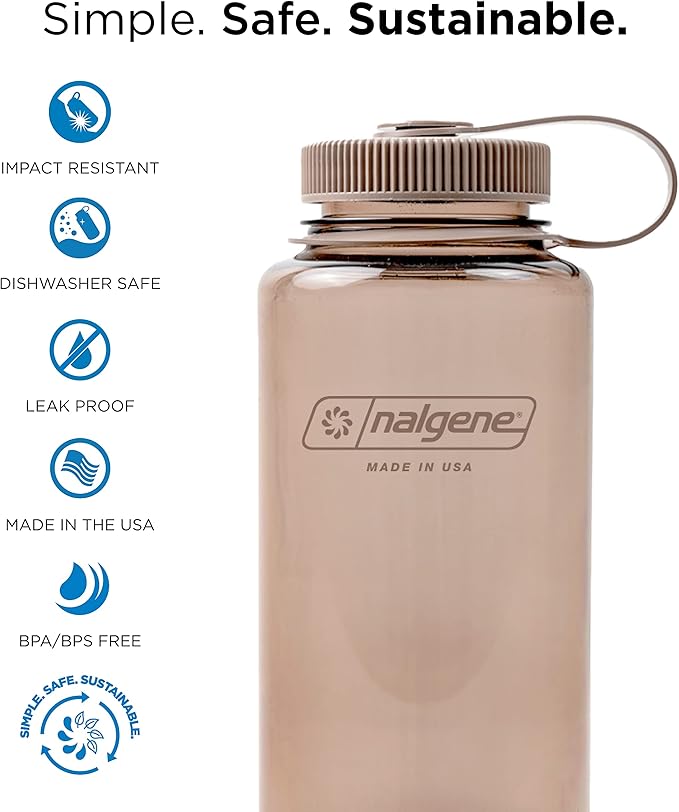 Nalgene Monochrome BPA-Free Recycled Reusable Water Bottle for Backpacking, Hiking, Gym - 32 oz Shatterproof - Mocha