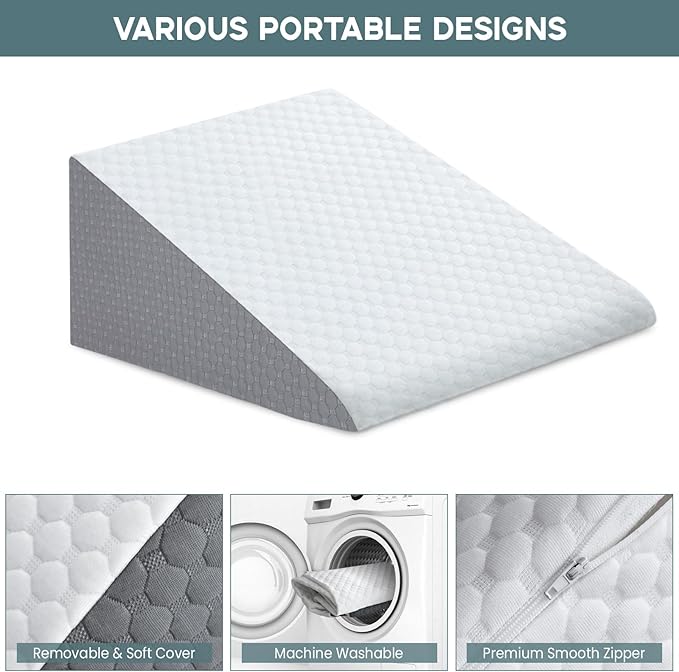 Bed Wedge Pillow, 12" 24" 24" Triangle Pillow Wedge, Cooling Memory Foam Top, Elevated Support Wedge Pillow for Relieving Acid Reflux, Heartburn, Snoring and GERD
