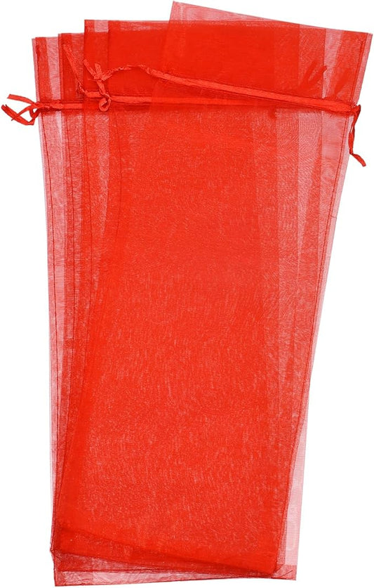 uxcell Organza Wine Bags, 12PCS 14.5 x 5.5 In Red Sheer Mesh Organza Wine Wrapping Bags With Drawstring Wine Gift Pouches for Bottle Birthday, Wedding Party