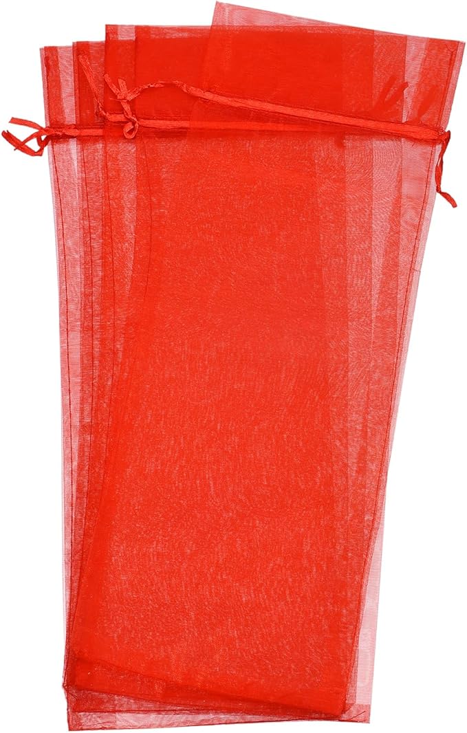 uxcell Organza Wine Bags, 12PCS 14.5 x 5.5 In Red Sheer Mesh Organza Wine Wrapping Bags With Drawstring Wine Gift Pouches for Bottle Birthday, Wedding Party