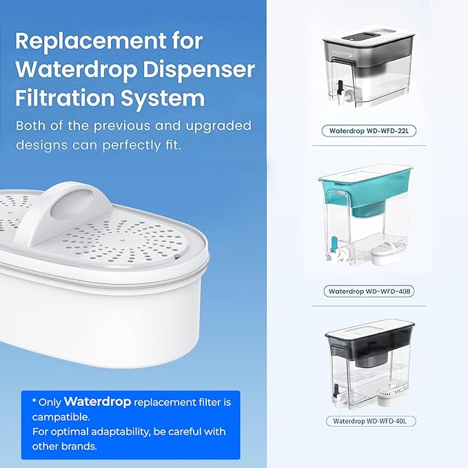 Waterdrop WD-DF-01A Plus NSF Certified Replacement Filters for All Waterdrop Dispenser Filtration System, Reduces PFAS, PFOA/PFOS, Chlorine, Last Up to 2 Months or 200 Gallons (2 Pack)