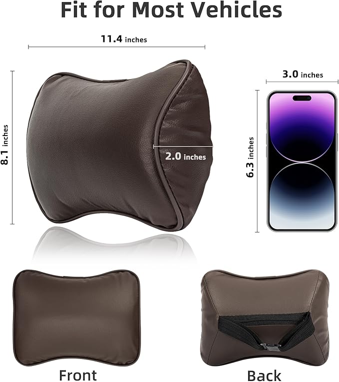 Car Neck Pillow, Car Headrest Pillow for Driving with 2.2" Rear View Blind Spot Mirrors, Memory Foam Car Pillow for Cervical Support, Vehicle Headrest Pillow for Car Seat, Brown