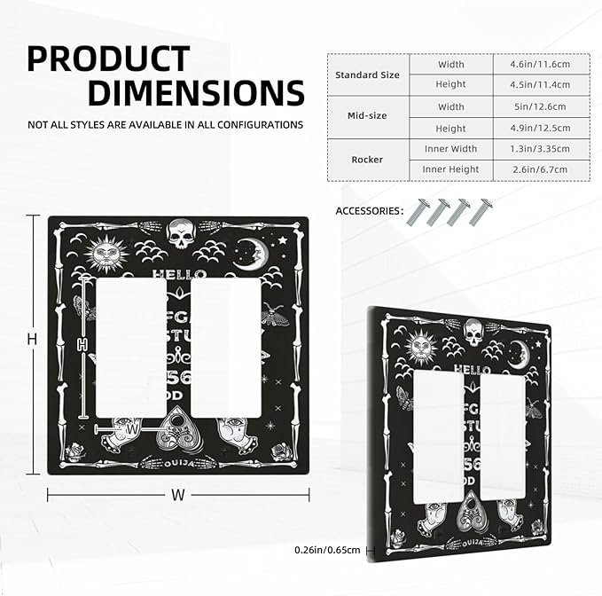 Black Witchy Skeleton Skull Gothic Sun Moon 2 Gang Rocker Decora Novelty Light Switch Covers Decorative Unique Dual Outlet Covers Wall Plate Electrical Faceplate Switchplate GFCI