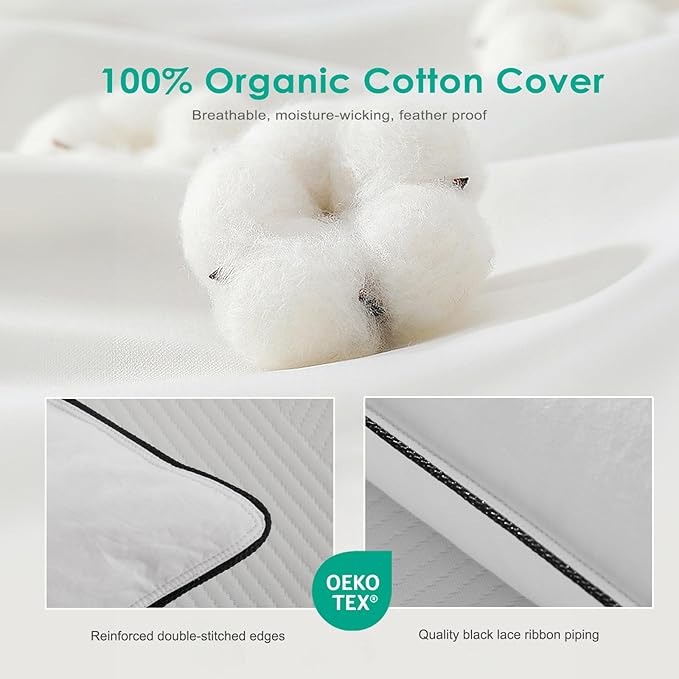 APSMILE Deep Sleep Feather Pillows Standard Size Set of 2, Hotel Collection AirF™ Goose Down Pillow Inserts with Organic Cotton Cover, Soft Bed Pillows for Sleeping (White, 20"x26")