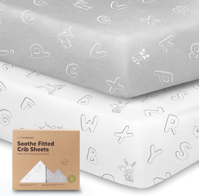 2-Pack Organic Crib Sheets for Boys, Girls - Jersey Fitted Crib Sheet, Baby Crib Sheets Neutral, Crib Mattress Sheet, Cotton Crib Sheets, Breathable Crib Sheet, Baby Mattress Sheets (ABC Land Cloud)