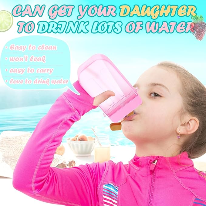 Patelai 8 Pcs Cute Water Bottles with Straw Kawaii Watermelon Ice Cream Cups Leak Proof Drinking Bottles with Adjustable Shoulder Strap for Sports Travel Camping(Cute Style)