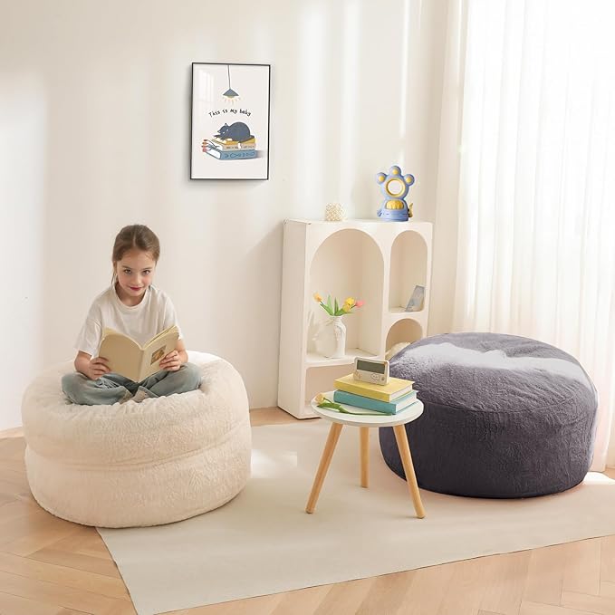 MAXYOYO Bean Bag Chair Bed for Kids, Convertible Bean Bag Folds from Lazy Chair to Floor Mattress Bed, Stuffed Floor Sofa Couch for Boys and Girls, High-Density Foam Filling, Dark Grey