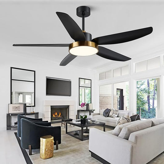 Modern Ceiling Fan with Light and Remote Control,56''Ceiling Fan with 3 Color Lights,Memory Function,5 Blades,6 Speeds,Outdoor Fan and Light for Living Room,Bedroom,Kitchen,Brass Gold