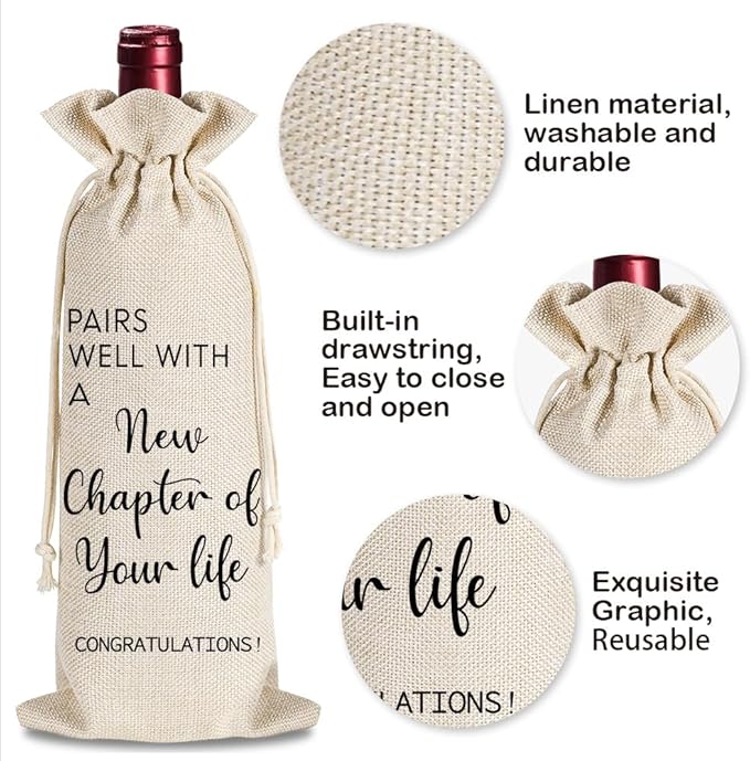 YAANUNULU New Beginning New Job Gifts, New Chapter Of Your Life Wine Bag, Going Away Gift for Friends, New Business Owner Gifts, 1 Wine Bag with 1 Coworker Leaving Card