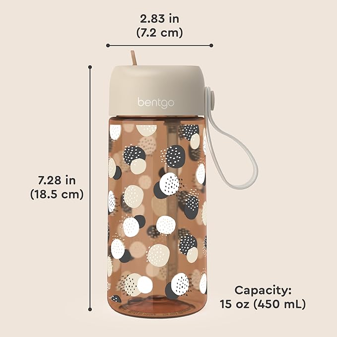 Bentgo Kids Water Bottle (Whimsy & Wonder Collection) - Leak-Proof Durable Tritan 15 oz. Cup for Kids/Toddlers 3+; Flip-Up Safe-Sip Straw for School, Sports, Daycare, Camp & More (Spots & Dots)