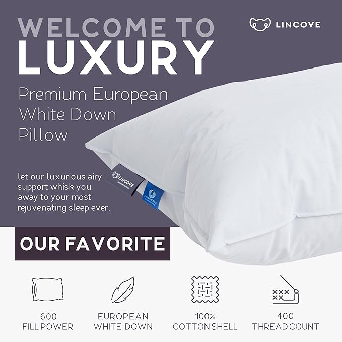 Lincove 100% European Down Venus Pillow – German Down 600 Fill Power, 400 Thread Count Shell, Made in Canada, | Luxe Collection, King - Soft