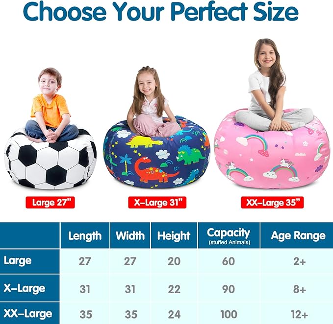 Lukeight Stuffed Animal Storage Bean Bag Chair Cover for Kids, Zipper Beanbag Chair Cover for Organizing Toddler and Kids' Rooms Plush Toys (Blue+White Velvet, X-Large)