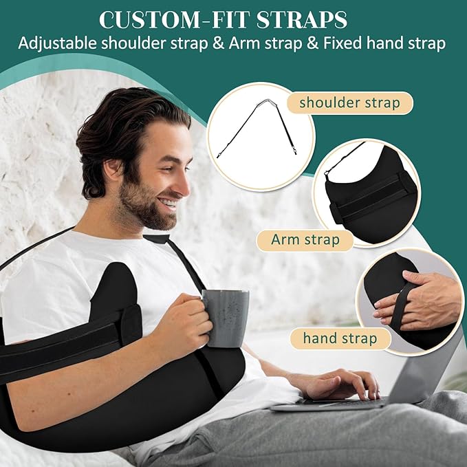 HARBOREST Shoulder Surgery Pillow with Straps & Pocket - Shoulder Pillow for Shoulder Pain, Rotator Cuff Pillow for Sleeping or Sitting, Shoulder Relief Pillow (Black)