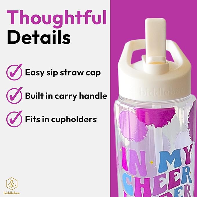 32oz Cheerleader Water Bottle with Straw Lid | BPA-Free Reusable Bottles for Cheerleaders, Cheer Team or Cheerleading Coach | Great Gifts for Girls, Coaches