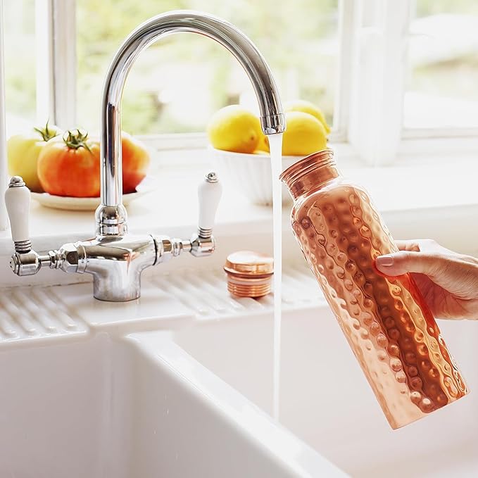 Copper Water Bottle for Drinking 34 oz Copper Ayurveda Pure Copper Water Bottle Ayurvedic Water Bottle with Lid Leak Proof Joint Less Water Bottle Travel Bottle for Gym, Office, Hiking,Outdoor Bottle