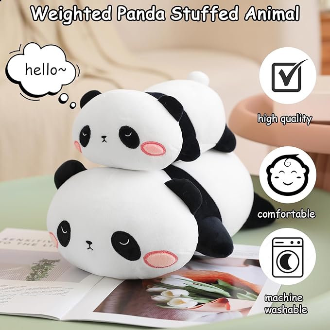 SQEQE Weighted Panda Plush, Weighted Panda Stuffed Animal for Anxiety, Cute Panda Plushies Soft Panda Bear Pillow Toy Gift for Kids Adults 13.8 Inch, 1.6 lbs