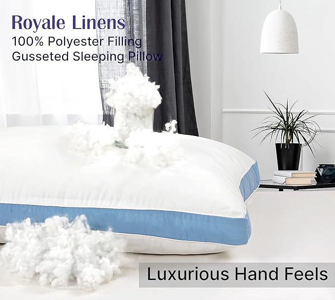 ROYALE LINENS Pillows Standard Size Set of 2 -Bed Pillows for Sleeping - Cooling Pillow for Back, Stomach or Side Sleepers - Down Alternative Gusseted Pillows -Hotel Quality (20x26 Inches, Pack of 2)