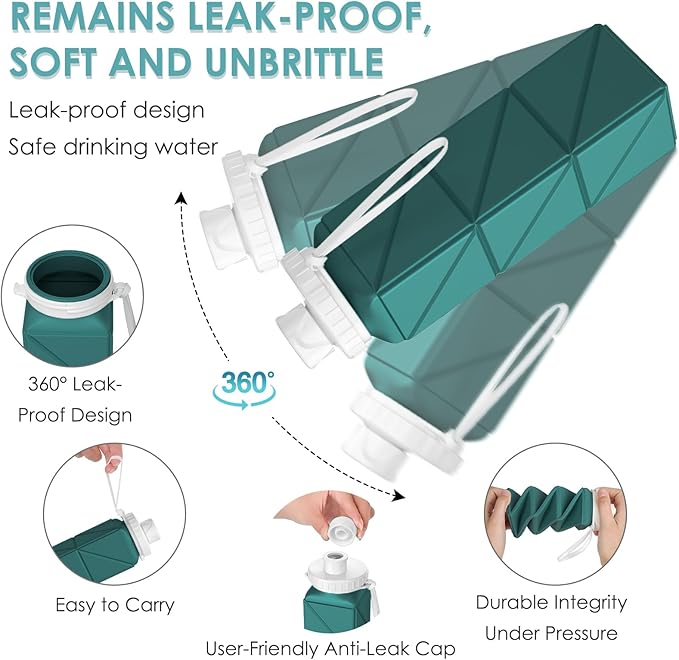 SPECIAL MADE Collapsible Water Bottles Cups Leakproof Valve Reusable BPA Free Silicone Foldable Travel Water Bottle Cup for Gym Camping Hiking Travel Sports Lightweight Durable