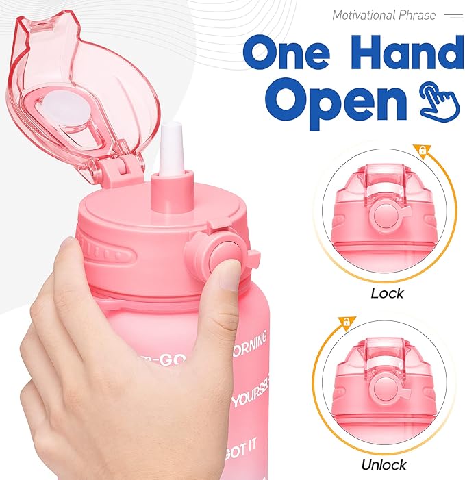 Water Bottles 1 / Half Gallon with Time Marker and Straw, Large Fitness Sports Motivational Bottle, Wide Mouth Leakproof and BPA Free for Travel, Gym,office,school