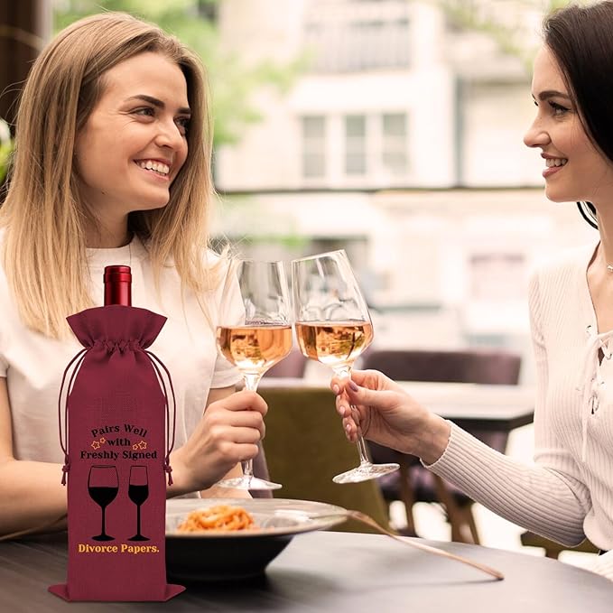 Divorce Gifts for Women Wine Bag Divorce Party Gifts for Him Breakup Gifts for Her Wine Bottle Decoration Bag New Beginning Gift Ideas Pairs Well with Freshly Signed Divorce Papers（Red）