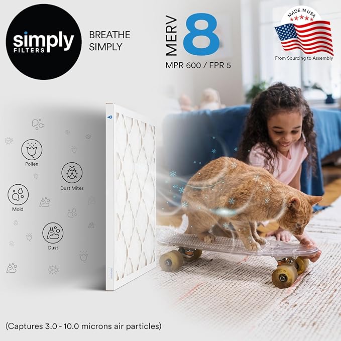 Simply 16x32x1 Air Filter, Merv 8, MPR 600, 6 Pack, For Home AC Furnace & HVAC (Actual Size: 15.75"x31.75"x0.75") DUST, Pet, & Allergy Control