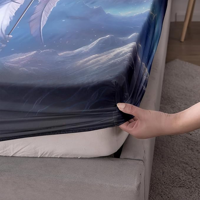 AILONEN Wolf Dream Catcher Fitted Sheet Set Twin XL Evening Purple Galaxy Starry Moon Wolf Bed Sheet with 2 Pillowcases,3 Pieces Wolf Print Boys Girls TwinXL Fitted Sheet Set