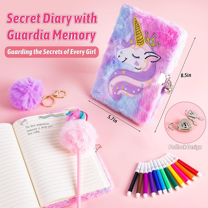 Unicorns Gifts for Girls 5 6 7 8 9 10+,Kids Unicorn Toys Set with Light Up Star Pillow/Headband/Eye Mask/Water Bottle/Pencil Case/Diary Birthday Gifts