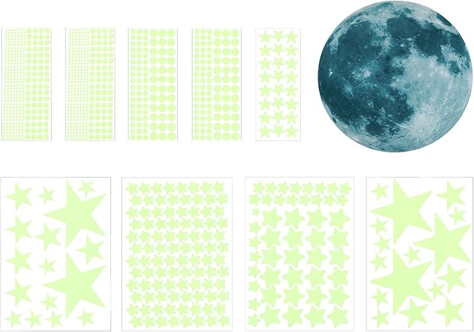 uxcell 1 Set Glow in The Dark Ceiling Star Stickers, Moon and Stars Wall Decals, Glowing Star Decal Decoration for Bedroom, Blue Moon