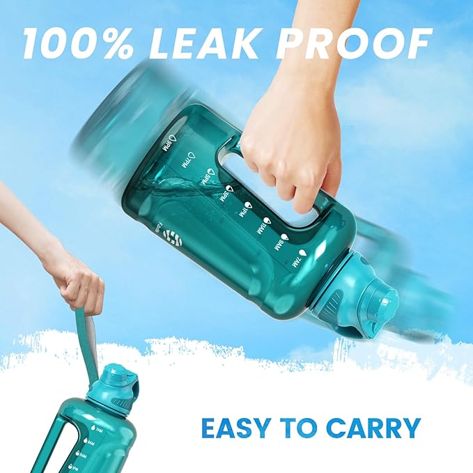 Large Half Gallon Water Bottle with Time Marker, 54 oz BPA Free Tritan Big Sport Jug with Magnetic Lid and Handle -Leak Proof Sports Water Bottle for Fitness,Gym, Outdoor and Home