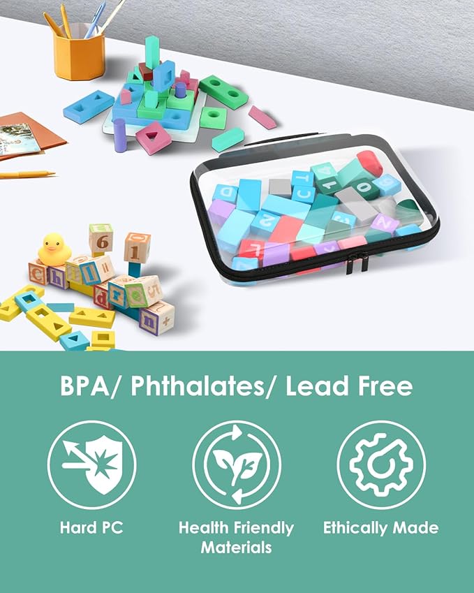 Clear Hard Zipper Pouch, Bliss Zippered Storage Bins, Waterproof PVC Shell Travelling Bags, Storage for Board Games, Building Blocks, Puzzles, Kids Books with Handle, Plastic Organizing, 6Pc