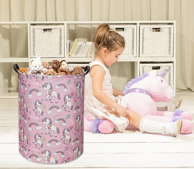 Pink Unicorn Kids Laundry Basket Baby Hamper Unicorn Toy Storage Bin for Boys Room Decor Baby Nursery Hamper Gift Baskets for Bedroom Bathroom(Pink Unicorn)